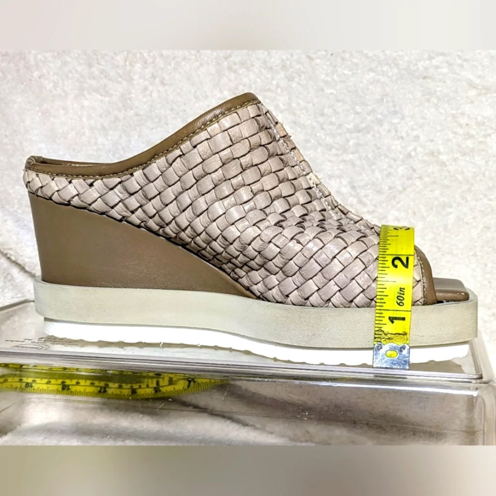 Patrizia Bonfanti Taupe Wedge Woven‎ Leather Chunky Slide, sz 36 (5.5-6)
